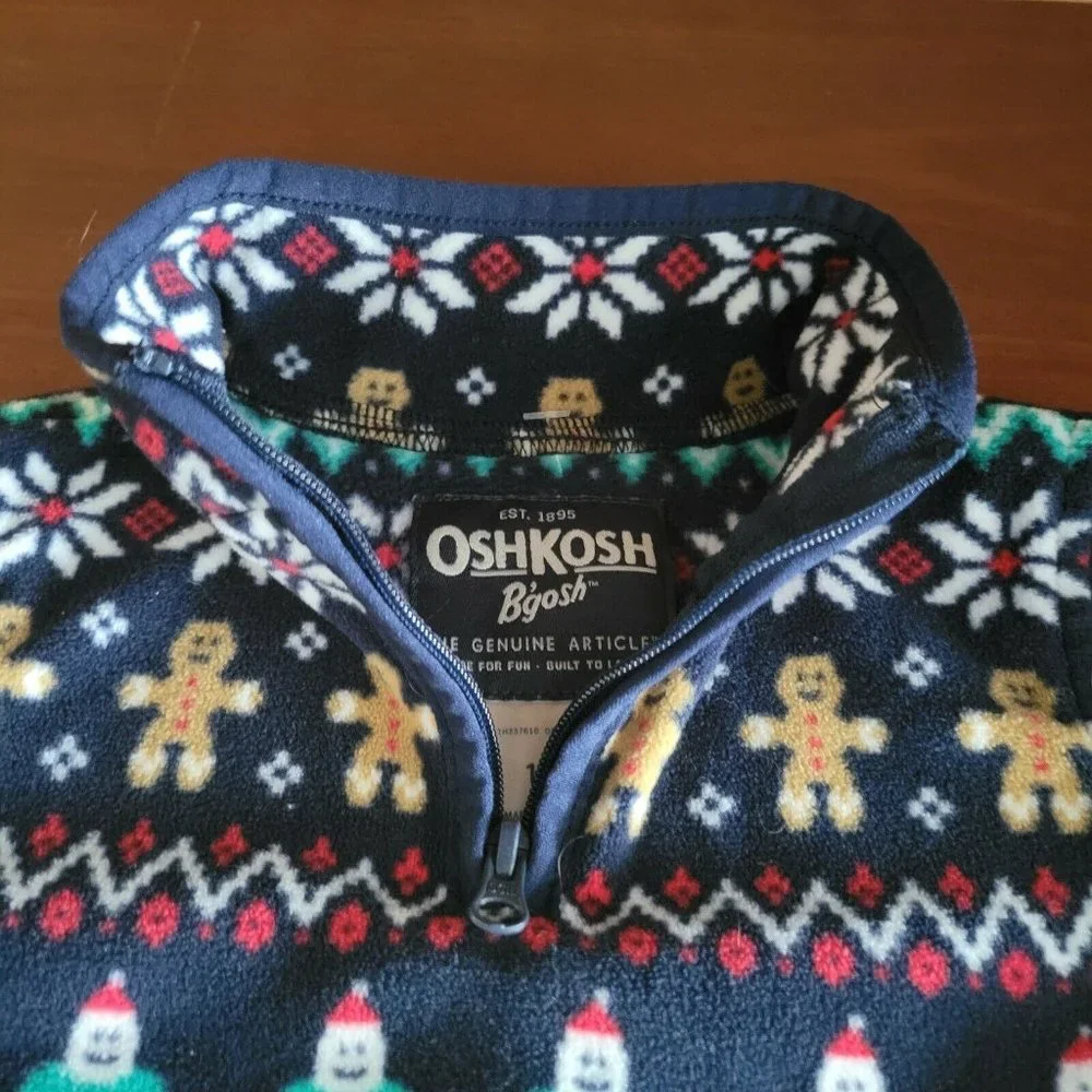 Osh Kosh Soft Poly Long Sleeve Half-Zip Fleece Holiday 12 Month - Excellent Cond